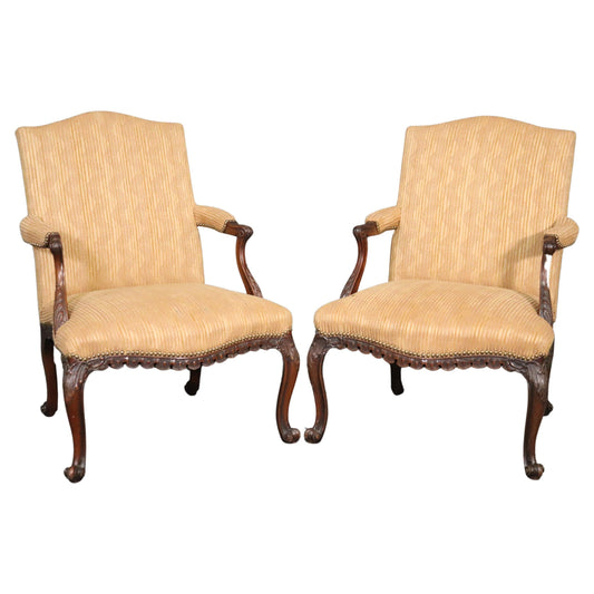 Pair of English Georgian Carved Mahogany Armchairs, Circa 1940s