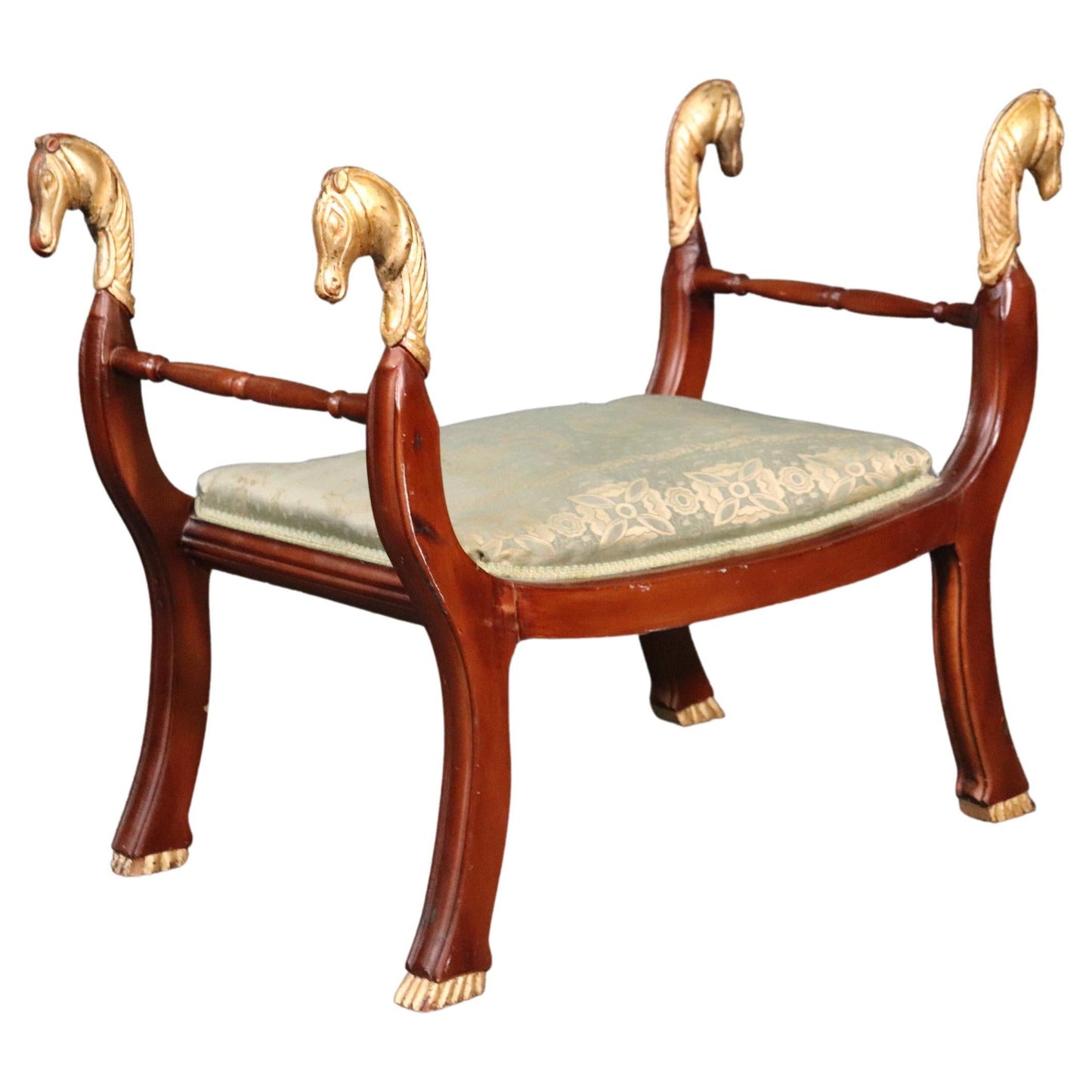 Egyptian Revival Gilded Cerule Form Gilded Horse Head Bench Stool