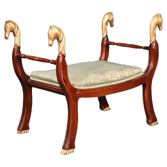 Egyptian Revival Gilded Cerule Form Gilded Horse Head Bench Stool