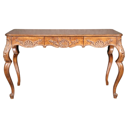 French Louis XV Rococo Style Walnut Writing Desk Table Circa 1960s