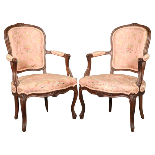 Nice Antique Pair Fench Louis XV Armchairs Fauteueills