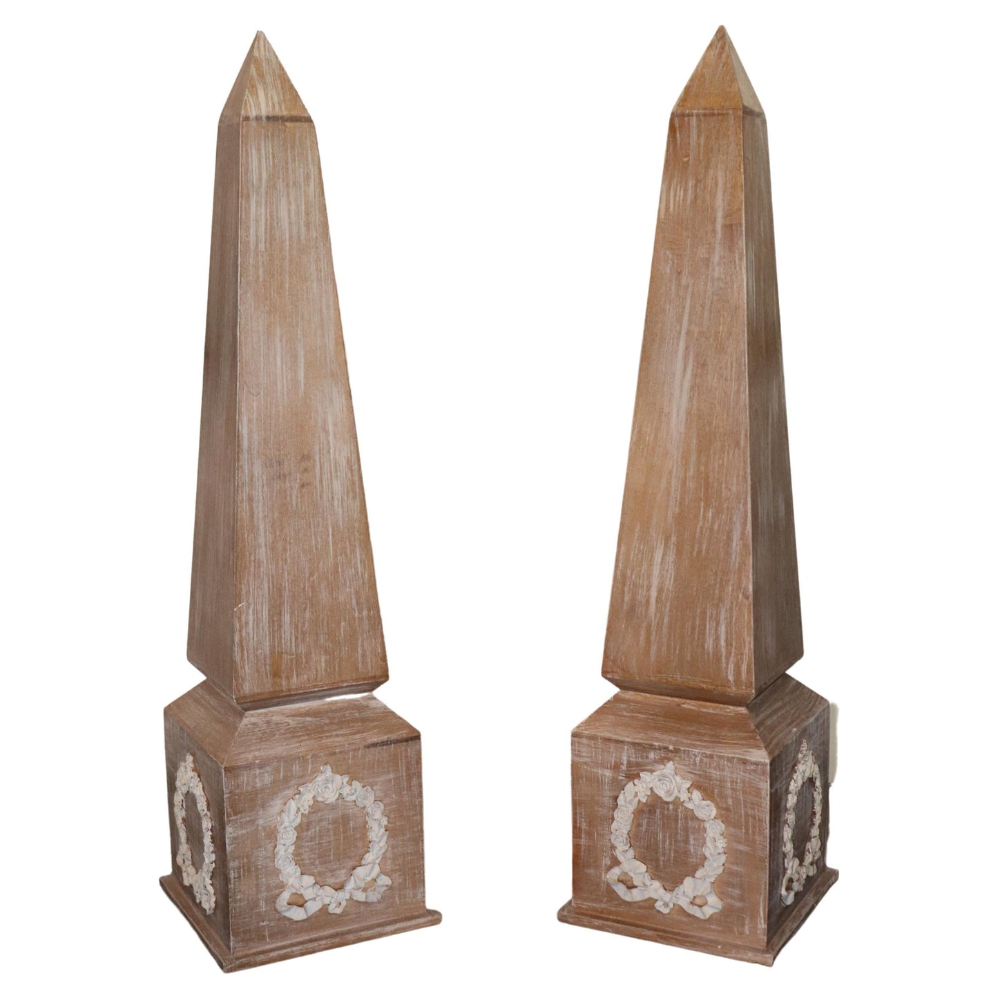 Pair of Neary Cerused Oak Carved Gesso French Obelisks