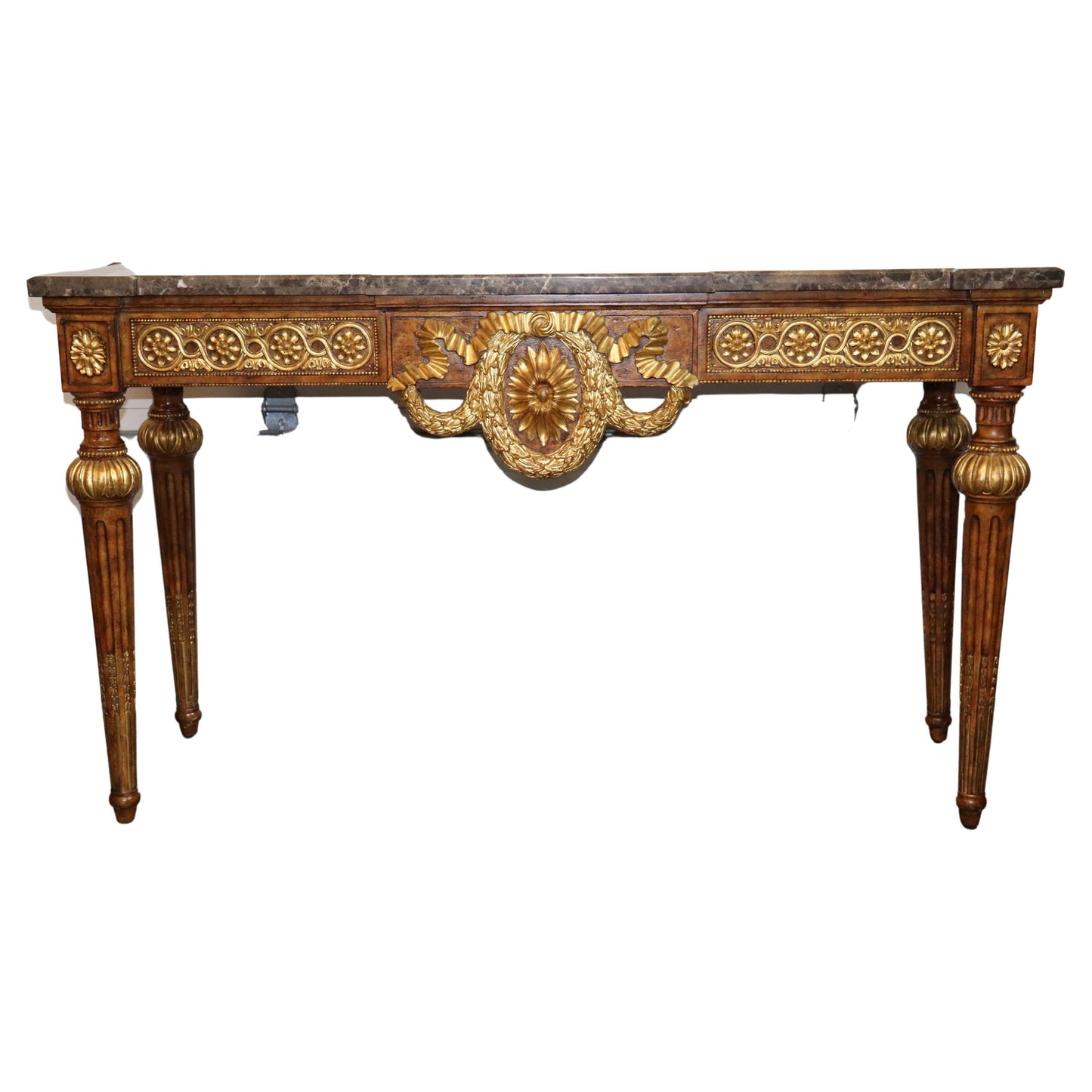 Quality Maitland Smith Varigated Marble Top Gilded Directoire Console Table