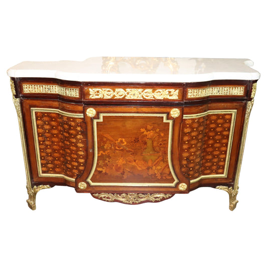 Fine Inlaid Palace Sized French Louis XV Marble Top Commode, circa 1870s