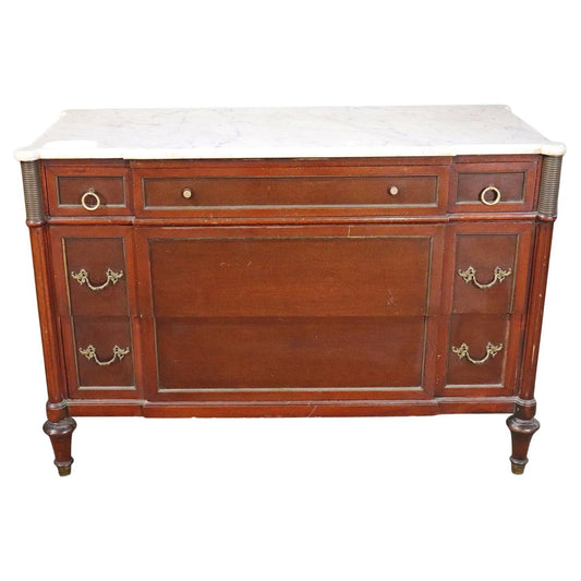 White Marble Top Mahogany Maison Jansen Style Directoire Commode