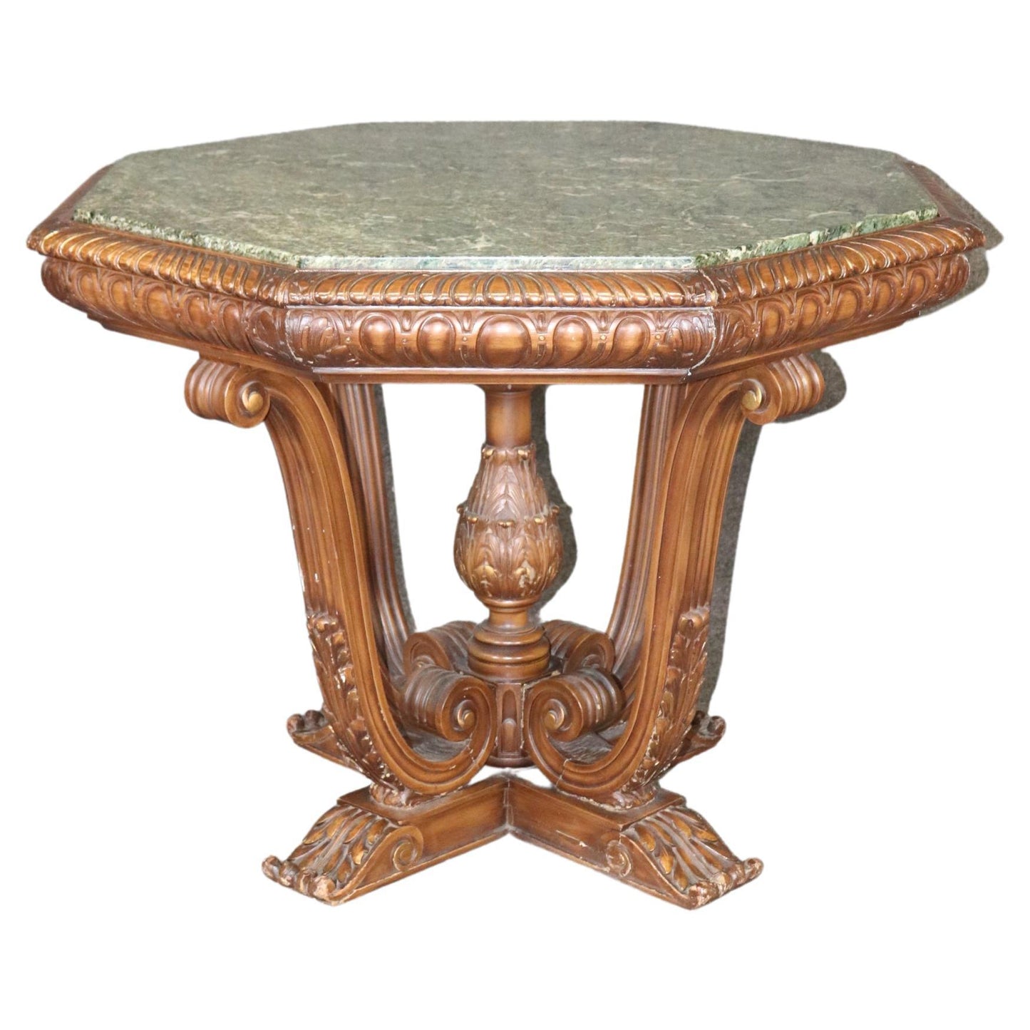 Octagonal Marble Top Carved Georgian Style Center Table