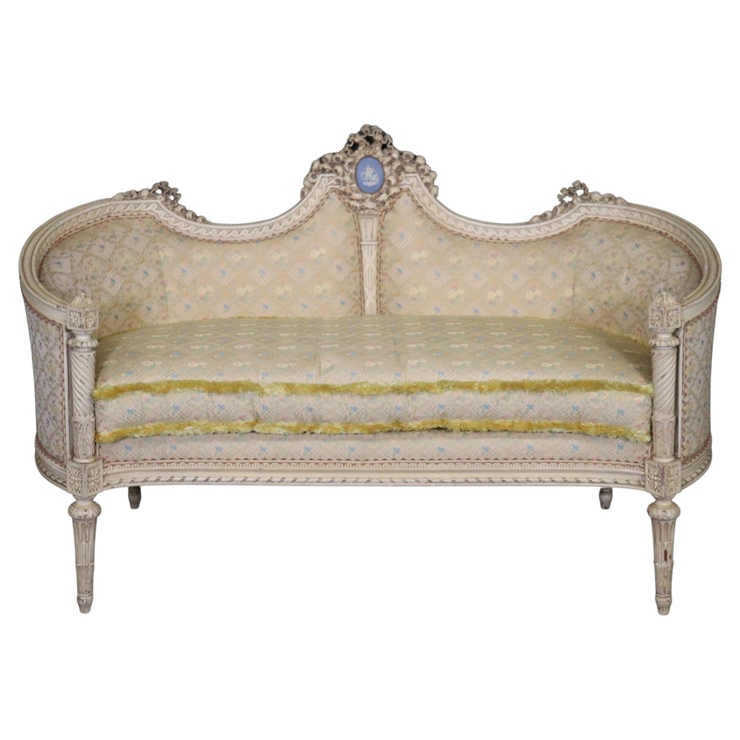 Superb Quality Painted French Louis XVI Settee with Wedgwood Plaque, circa 1900