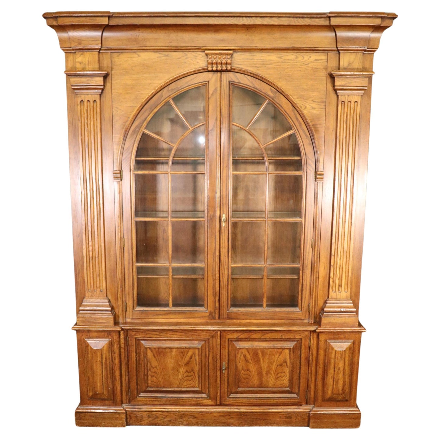 Grand Georgian Style Solid Oak Baker China Cabinet Bookcase Breakfront