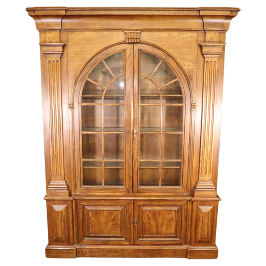 Grand Georgian Style Solid Oak Baker China Cabinet Bookcase Breakfront