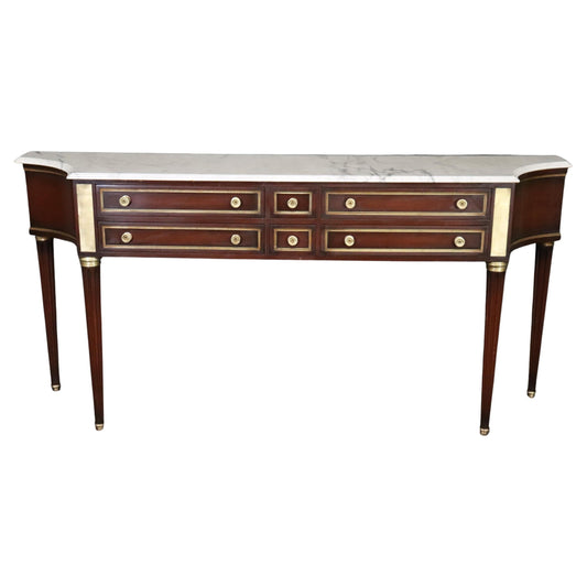 Signed Mahogany Directoire Maison Jansen Brass Adorned Marble Top Console Table