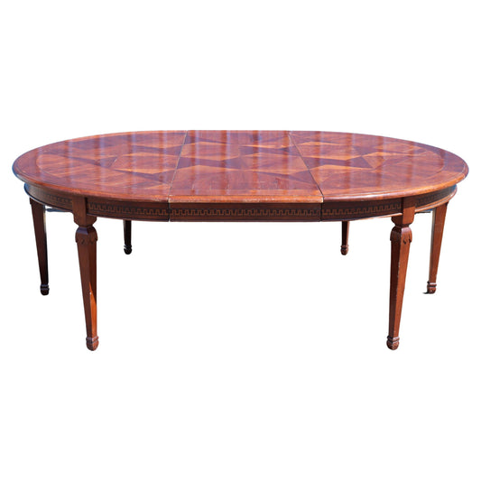 Fine Quality Italian Provincial Paquetry Walnut Dining Table W Leaf