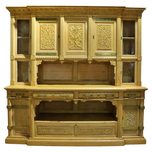 Rare Golden Oak Herter Brothers Attributed Court Cabinet or Cupboard circa 1880