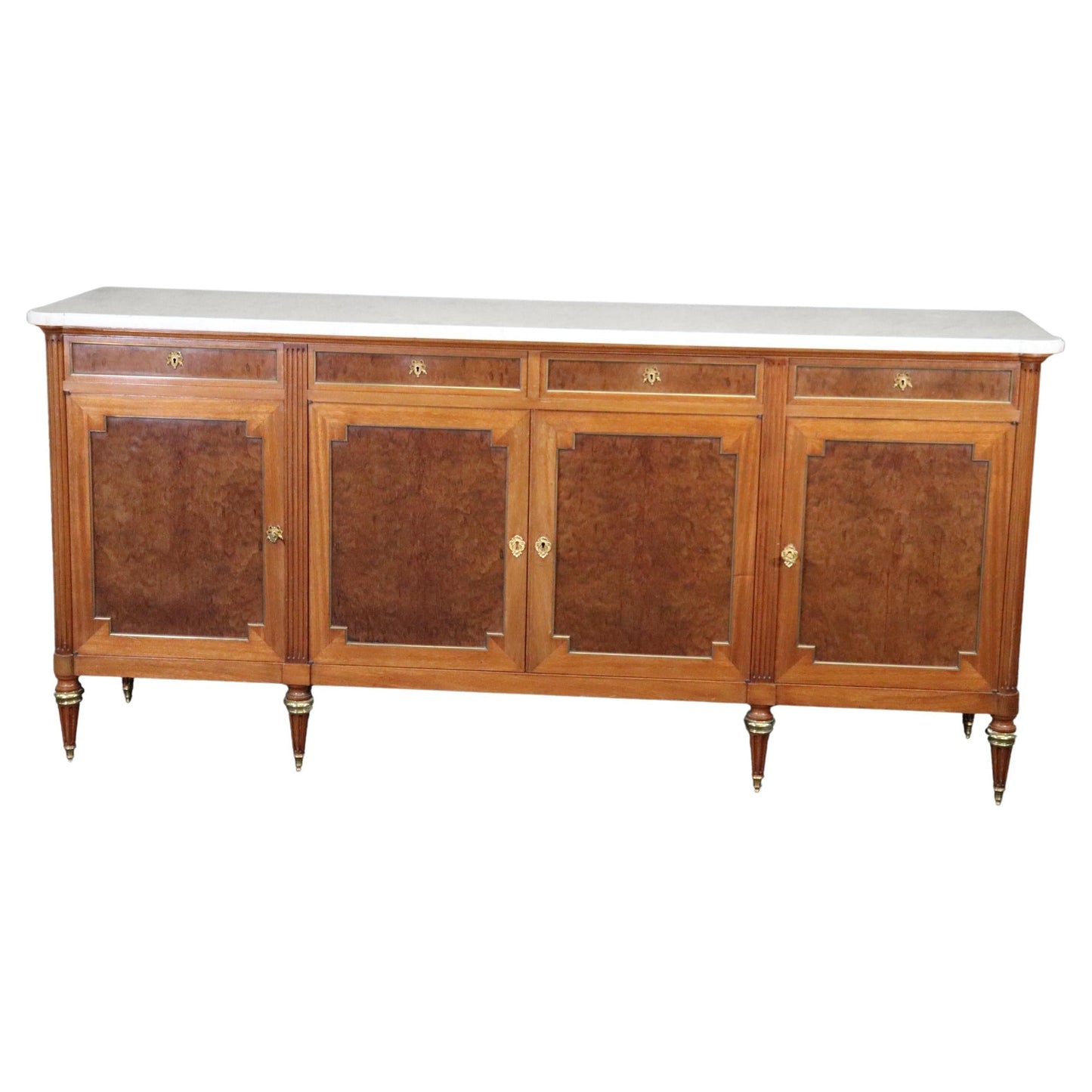 Fine Signed Walnut Maison Jansen Brass Trimmed Marble Top Directoire Sideboard