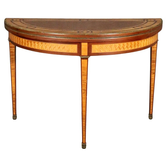 Gorgeous inlaid French Louis XVI Style Satinwood Demilune Console Table