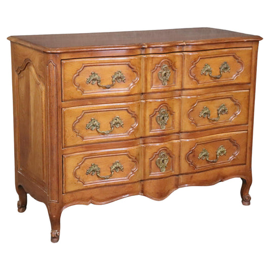 French Louis XV Style Walnut French Country Three Drawer Commode