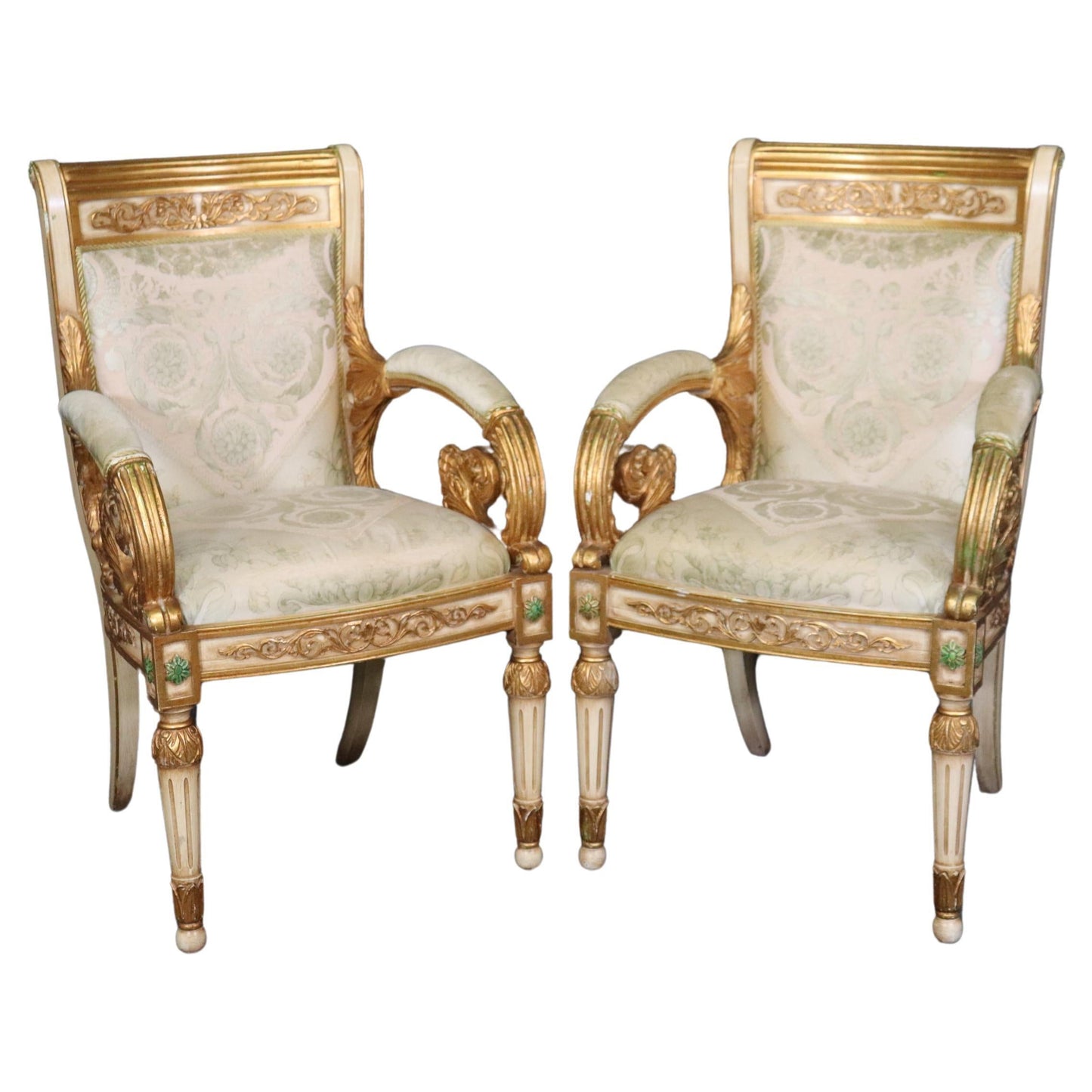 Pair of Versace Style Gilded Armchairs Louis XVI Style