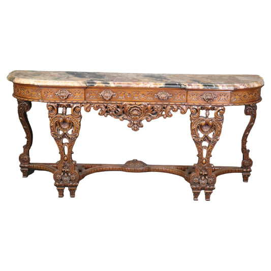 Massive Breccia Vendome Marble Top French Louis XIV Style Walnut Sideboard