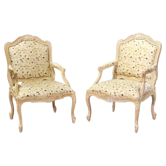 Pair Paint Decorated French Louis XV Style Armchairs