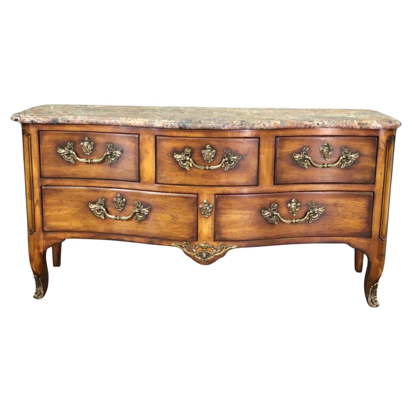 Fine Quality French Louis XV Marble Top Low Wide TV Stand Dresser Commode