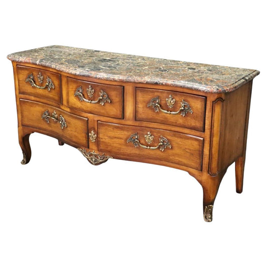 Henredon French Louis XV Walnut Marble Top TV Stand Dresser Commode