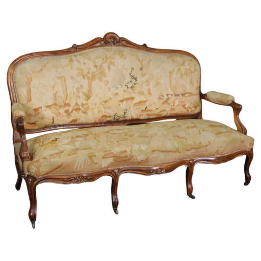 Gorgeous 19th Century French Carved Louis XV Needlepoint Upholstered Settee