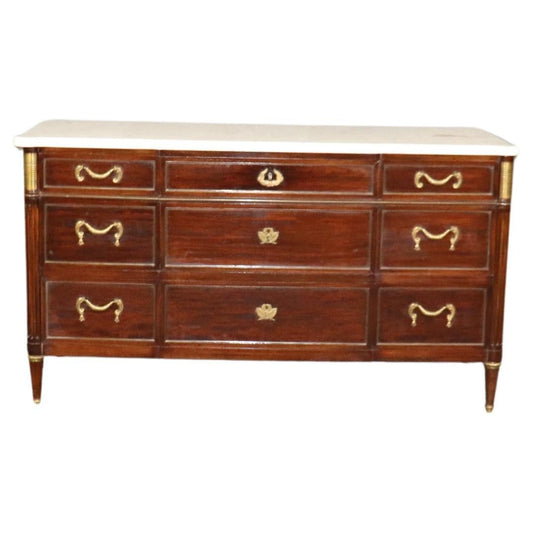 Signed Maison Jansen Mahogany Louis XVI Directoire Marble Top Commode Dresser