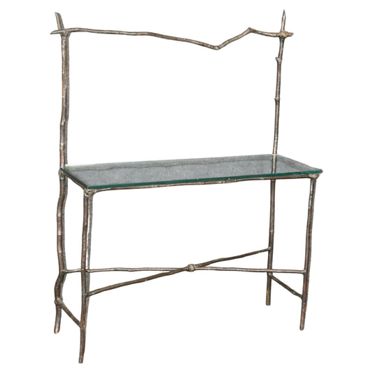 Unique Faux Bois Bronze and Glass Giacometti Style Console Table