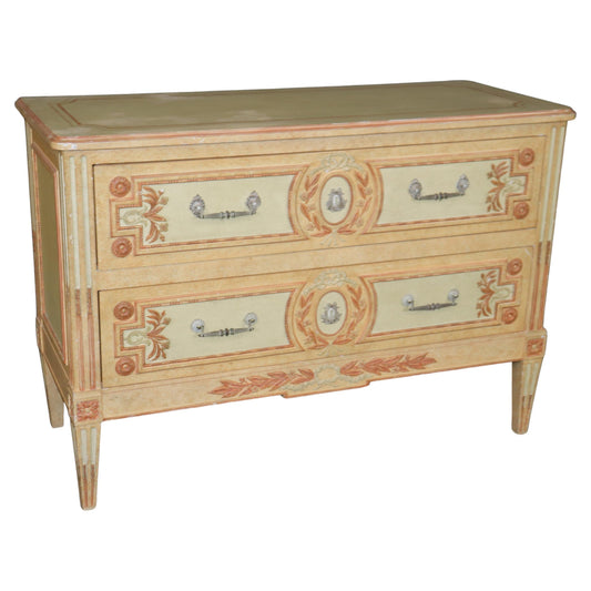 French Directoire Style Paint Decorated Two Drawer Baker Commode Dresser