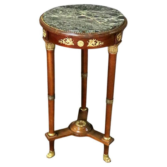 Antique Verdi Green Marble Top French Empire Pedestal End Table Circa 1870