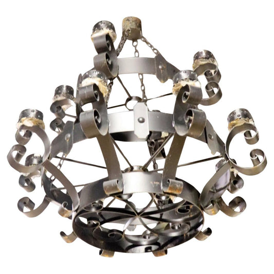 Monumental European Gothic Wrought Iron Black Gothic Chandelier 1 of 3