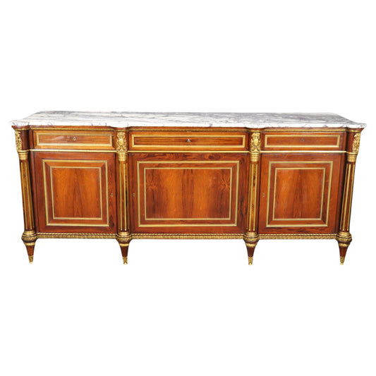 Best Quality Bronze Mounted French Louis XVI Marble Top Rosewood Sideboard