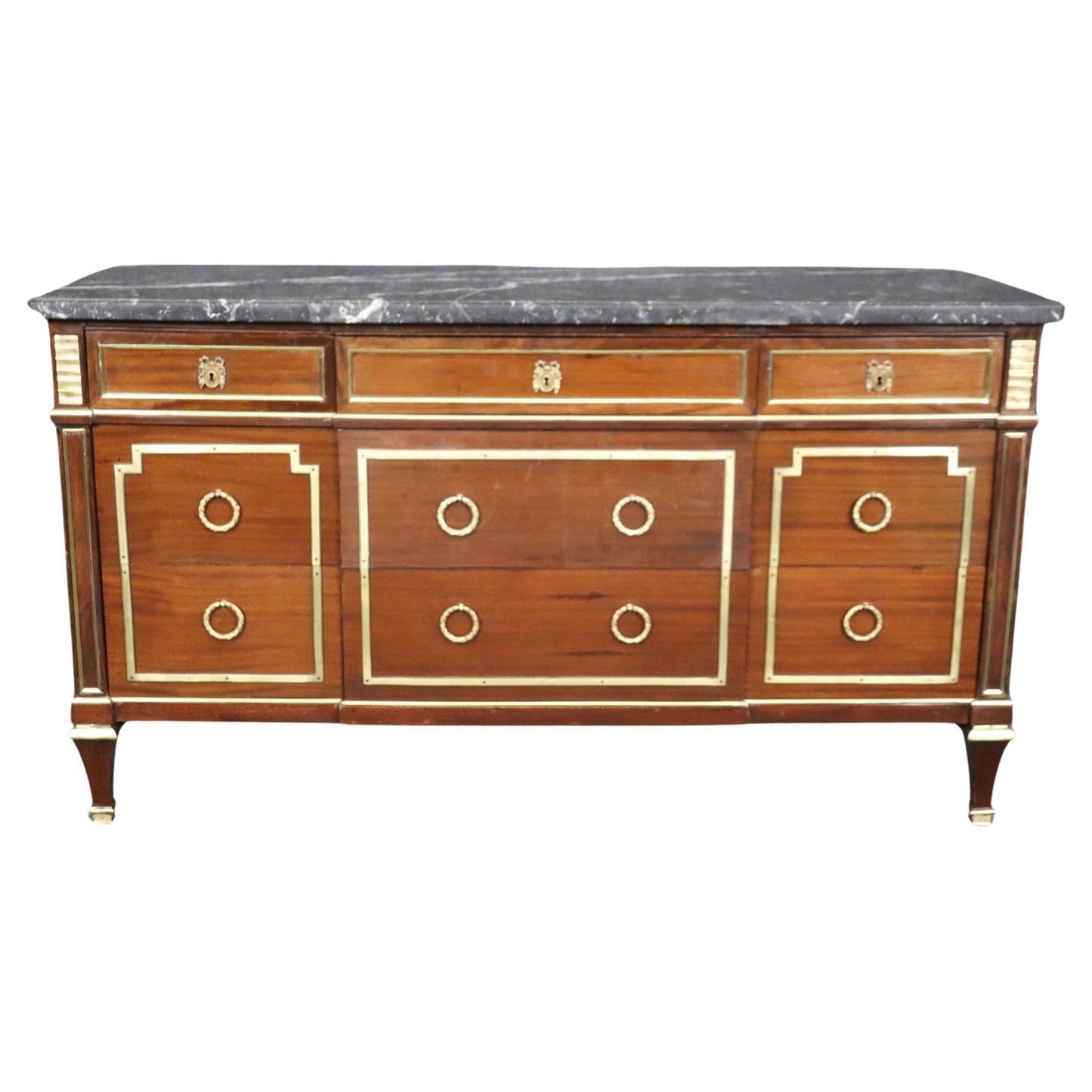 Quintessential Signed Maison Jansen Bronze Mounted Marble Top Commode Dresser