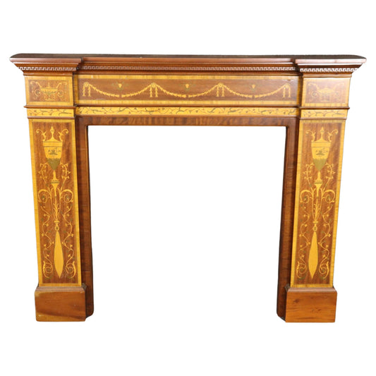 Rare Custom Made Inlaid Satinwood and Mahogany Edwardian Style Fireplace Mantel