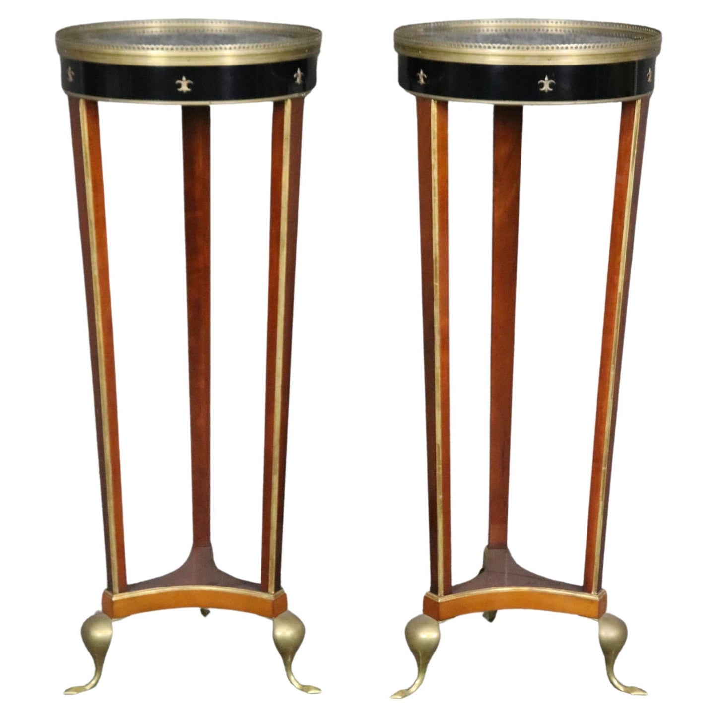 Fine Pair of John Widdicomb Brass and Faux Marble Painted French Empire Stands