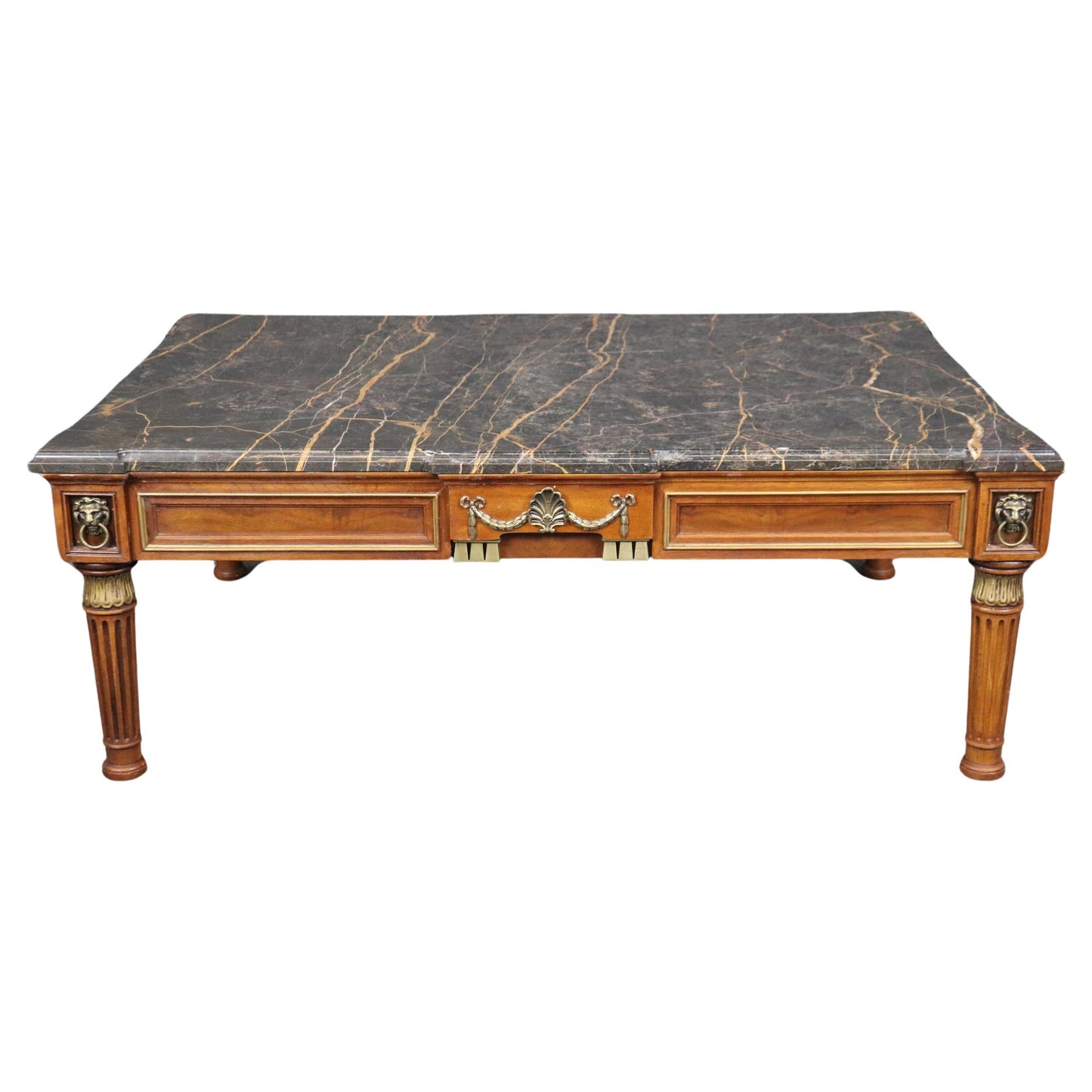 Fine Henredon Portoro Marble Top Bronze Mounted French Empire Style Coffee Table