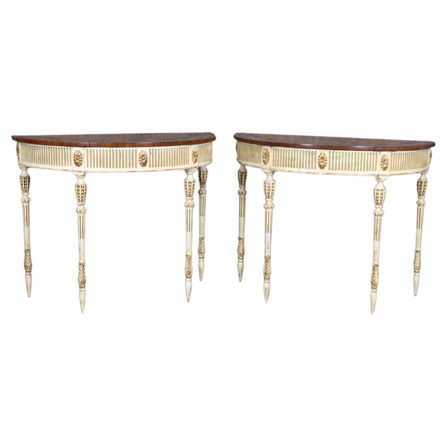 Pair of E.J. Victor Paint Decorated Inlaid Adams Paint Decorated Console Tables