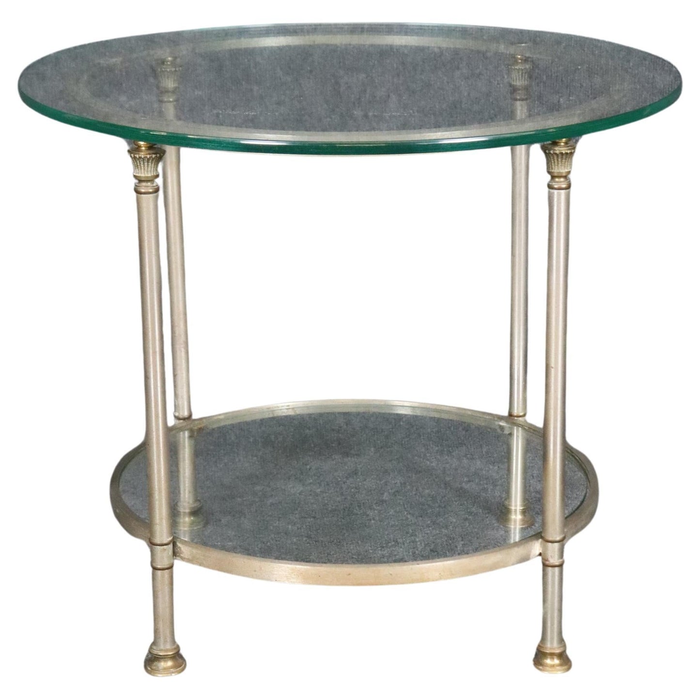 Single Steel and Glass Maison Jansen Round End Table Circa 1950s