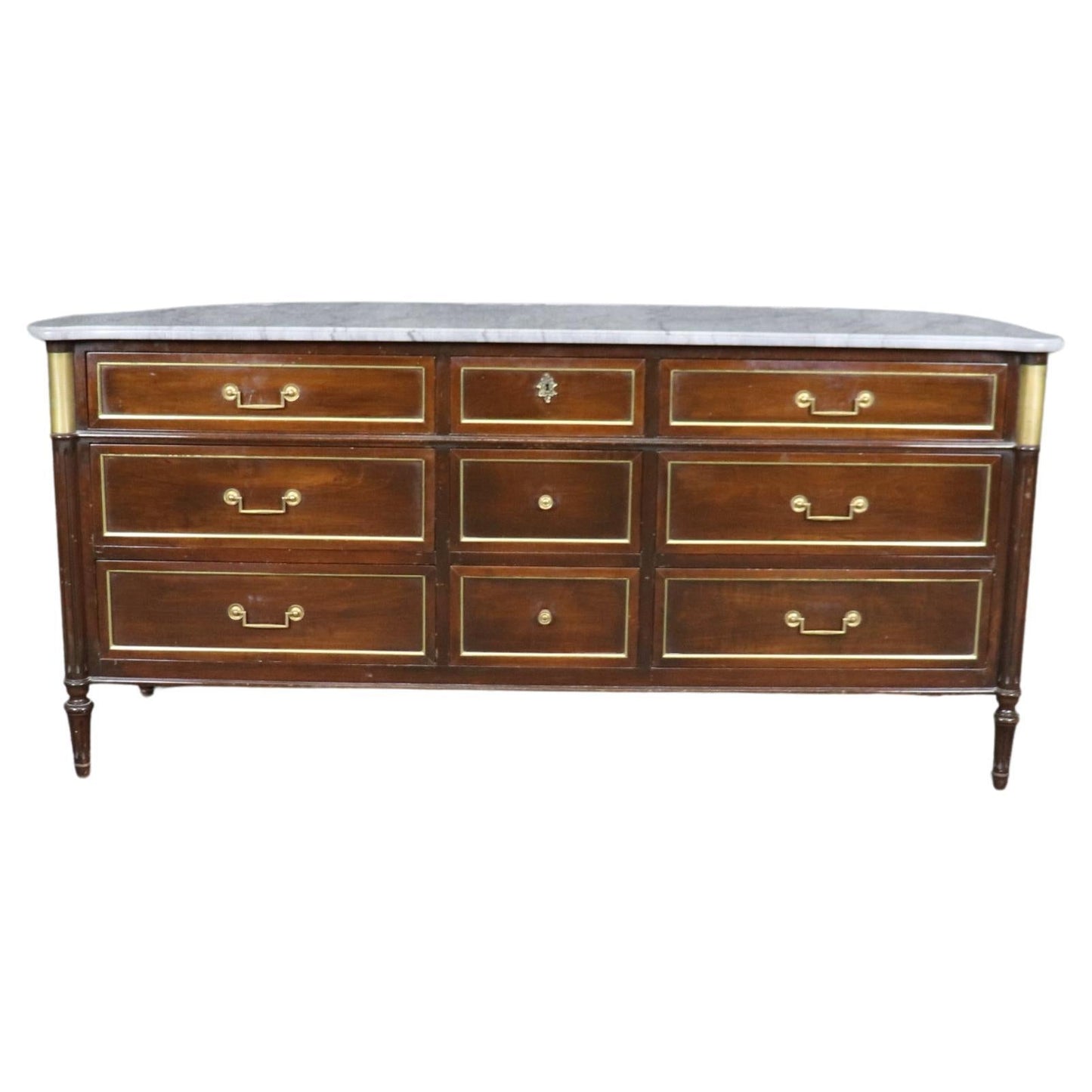 Maison Jansen Style Mahogany with Brass and Bronze Ormolu Triple Dresser