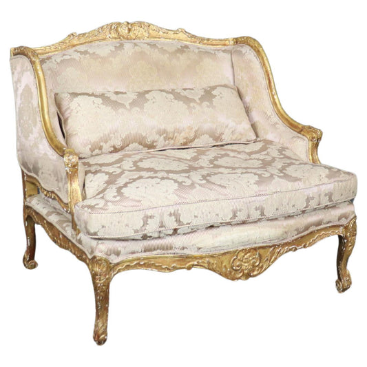 Superb 19th century French Gilded Louis XV Style Marquis Bergere Chair