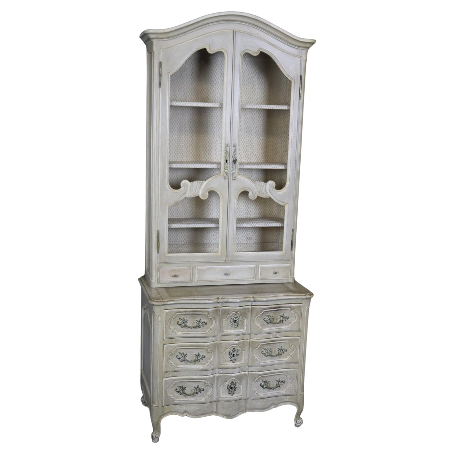 Superb Shallow Depth French Country Painted Mesh Door Secretary Desk