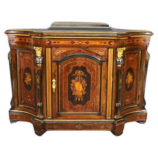 American Victorian Renaissance Revival Walnut and Satinwood Sideboard Circa 1870