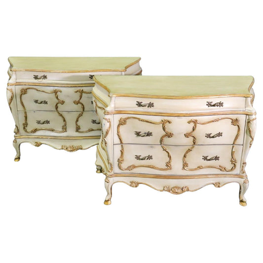 Pair of Italian Rococo Paint Decorated Creme and Giltwood Commodes