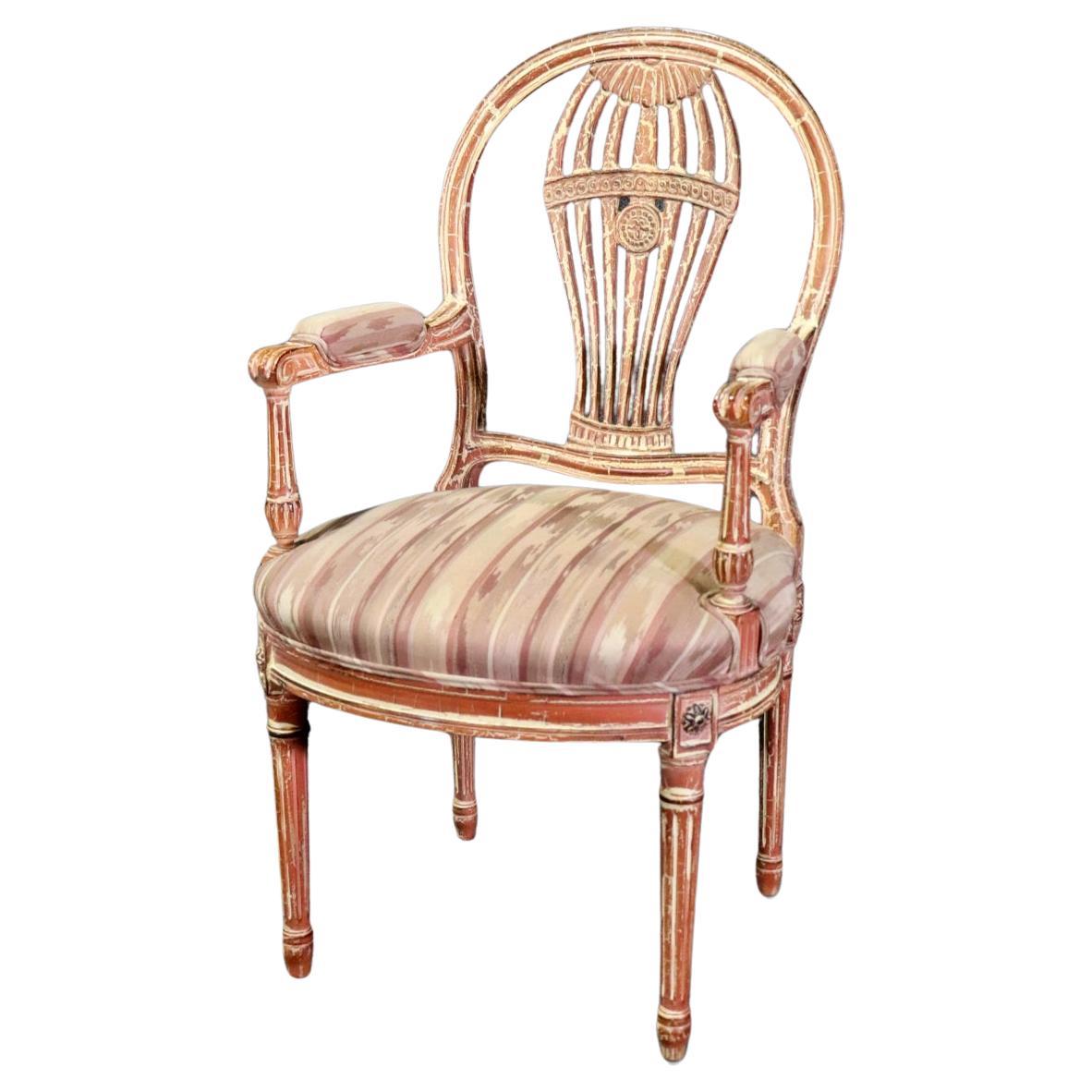 Fantastic Shabby Distressted Multicolored Maison Jansen Style Armchair