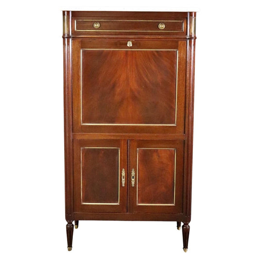 Directoire Style Mahogany and Brass secretary Aabatant Leather Desk Surface