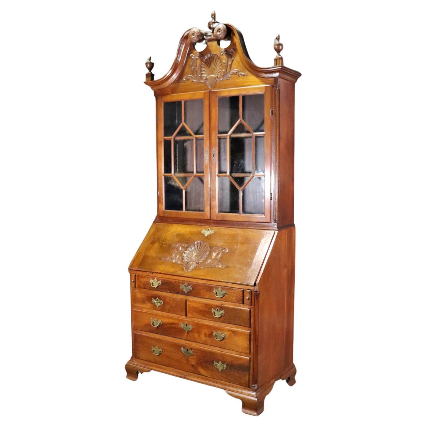 Fantastic American Centennial Solid Walnut Philadelphia Carved Secretary Desk