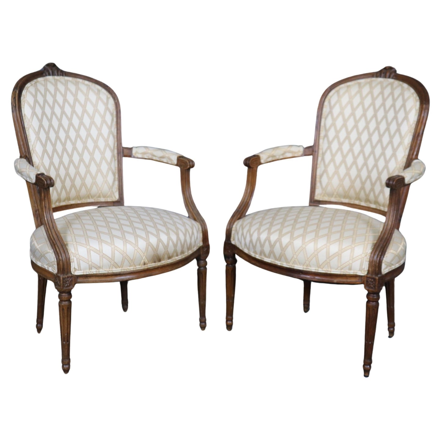 Pair of Louis XVI Style French Walnut Armchairs Circa 1930s era