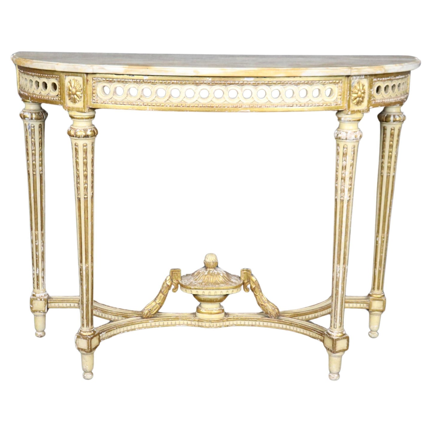 Fine Quality French Paint Decorated Giltwood Marble Top Louis XVI Console Table