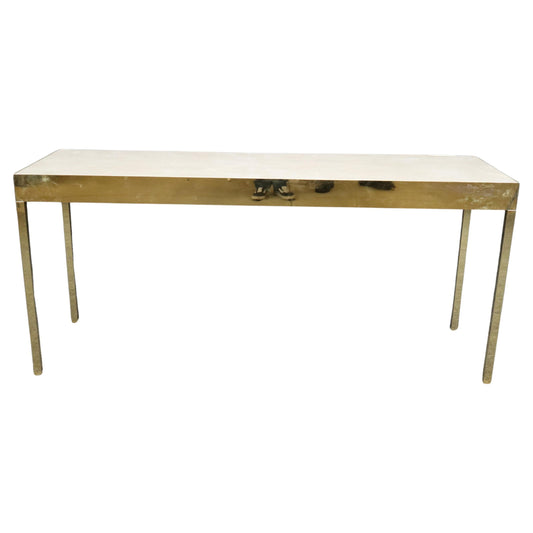 Sleek Contemporary Brass Flashed Faux Leather Milo Baughman Style Console Table