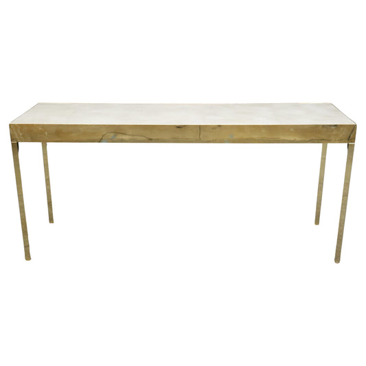 Milo Baughman Style Brass Flashed Faux Leather Console Table 2/2