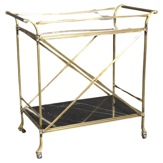 Fine Quality Forged Brass and Black and White Marble Directoire Beverage Cart